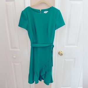 Calvin Klein Short Sleeve Ruffle Tulip  Belted Dress